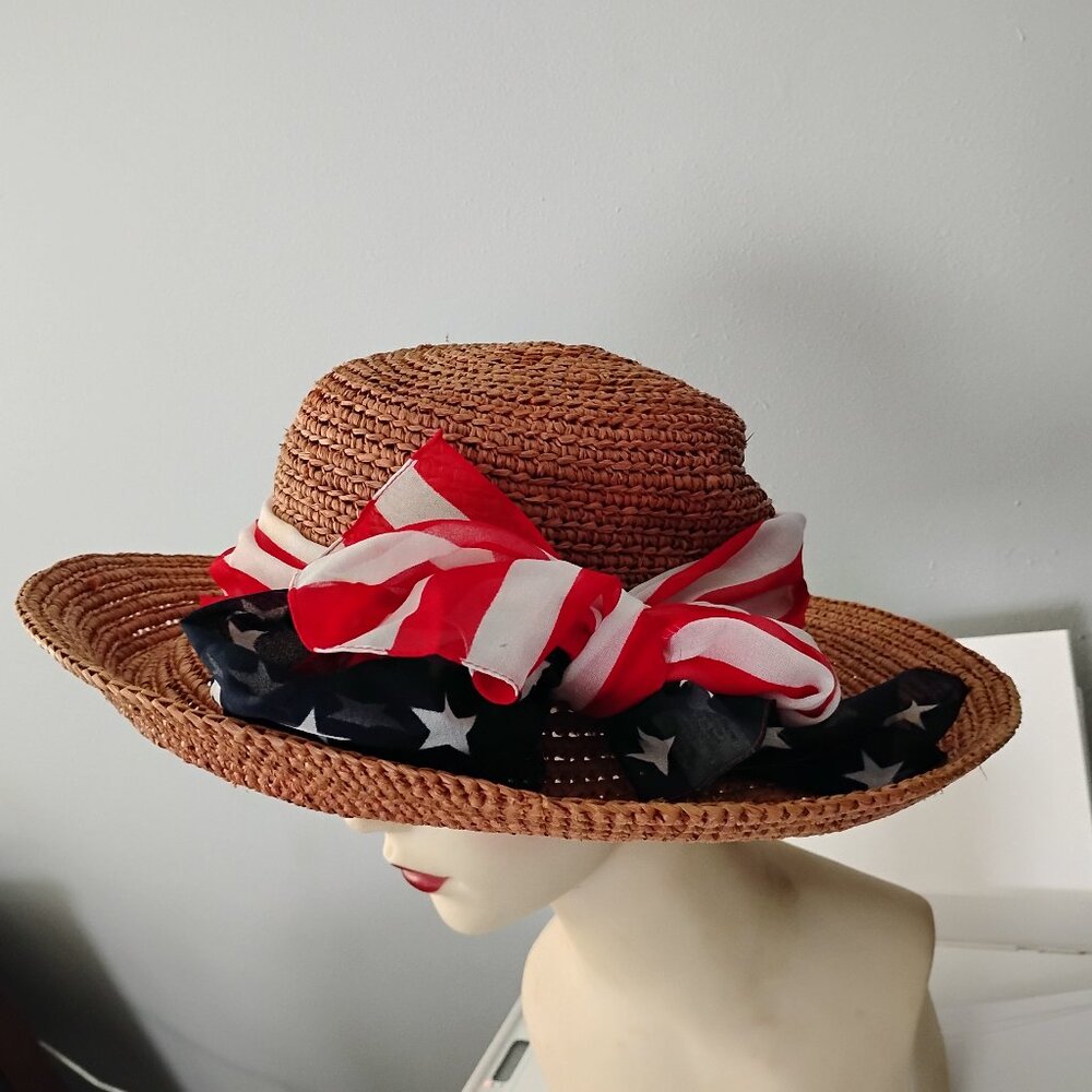 ❤️HELEN KAMINSKI Patriotic Stars Stripes Raffia Packable Hat Austrailia M